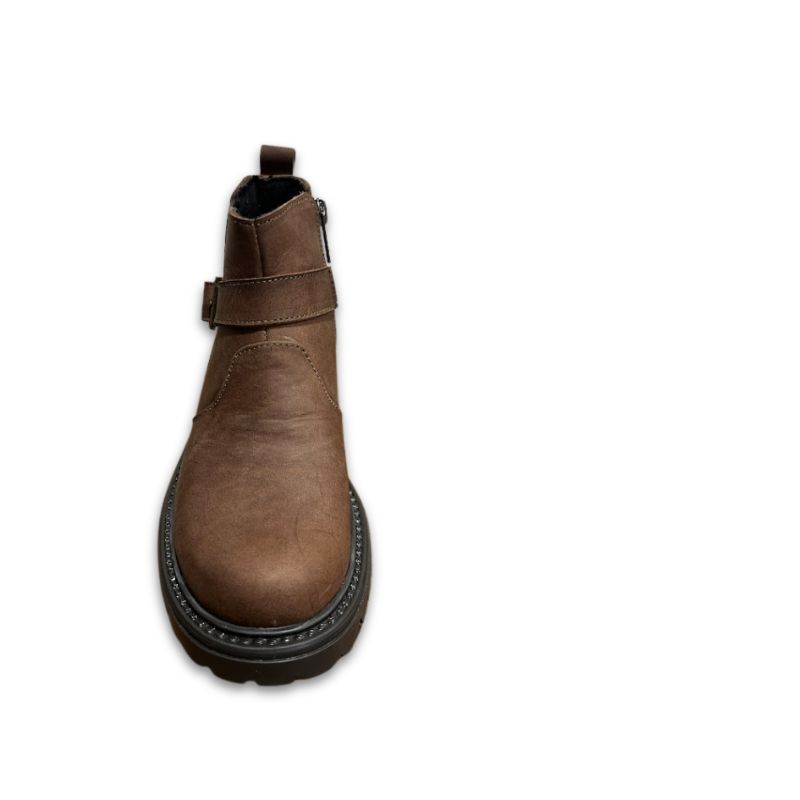 Kid’s Rugged Brown Leather Ankle Chelsea Boots with Buckle Strap - Image 3