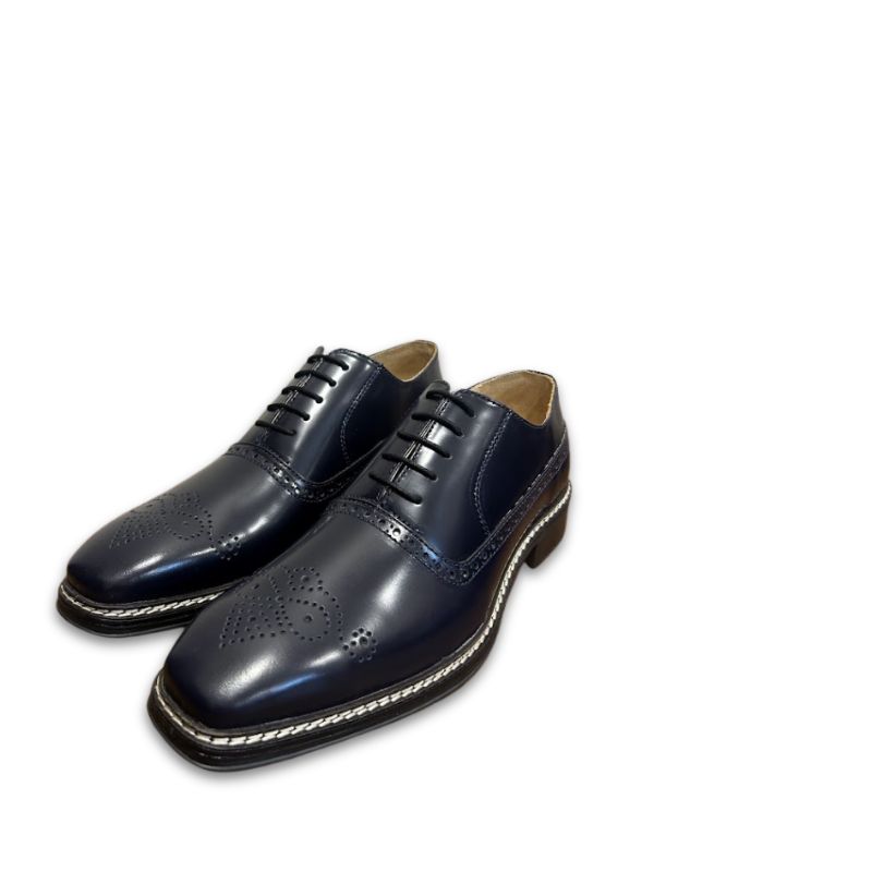 Men’s Premium Navy Blue Brogue Oxford Shoes - Image 3