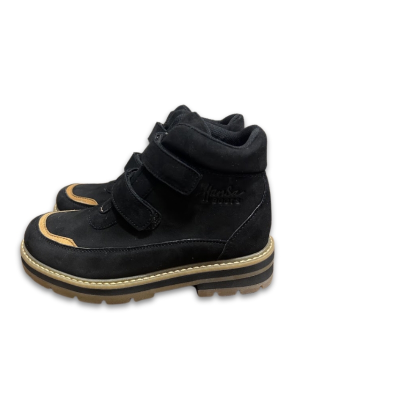 Kids Black Ankle Boots with Double Velcro Straps - Image 3
