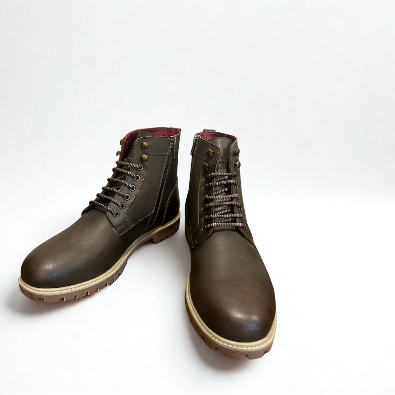 Men’s Dark Brown High-Ankle Boots with Side Zipper - Image 3