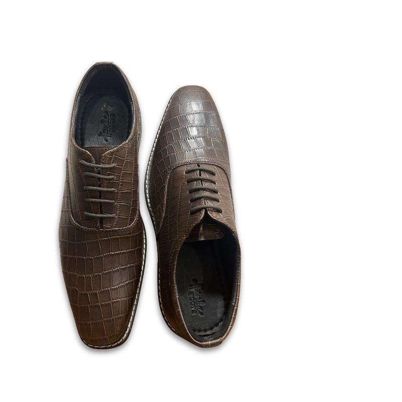 Men’s Premium Brown Croco-Textured Oxford Shoes - Image 3