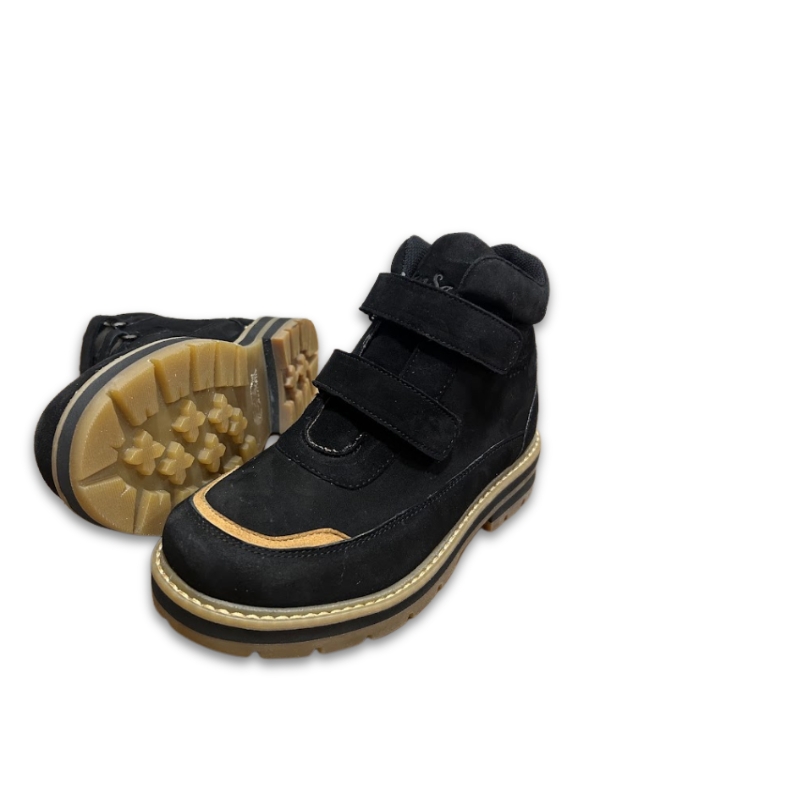 Kids Black Ankle Boots with Double Velcro Straps - Image 4