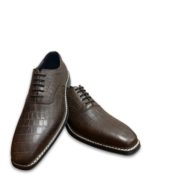 Men’s Premium Brown Croco-Textured Oxford Shoes - Image 4