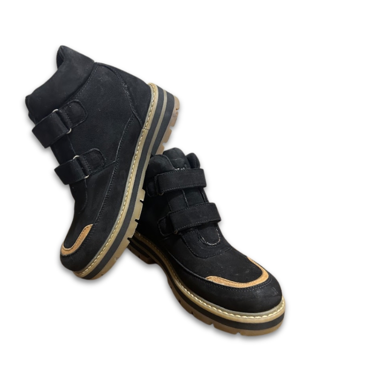 Kids Black Ankle Boots with Double Velcro Straps - Image 5