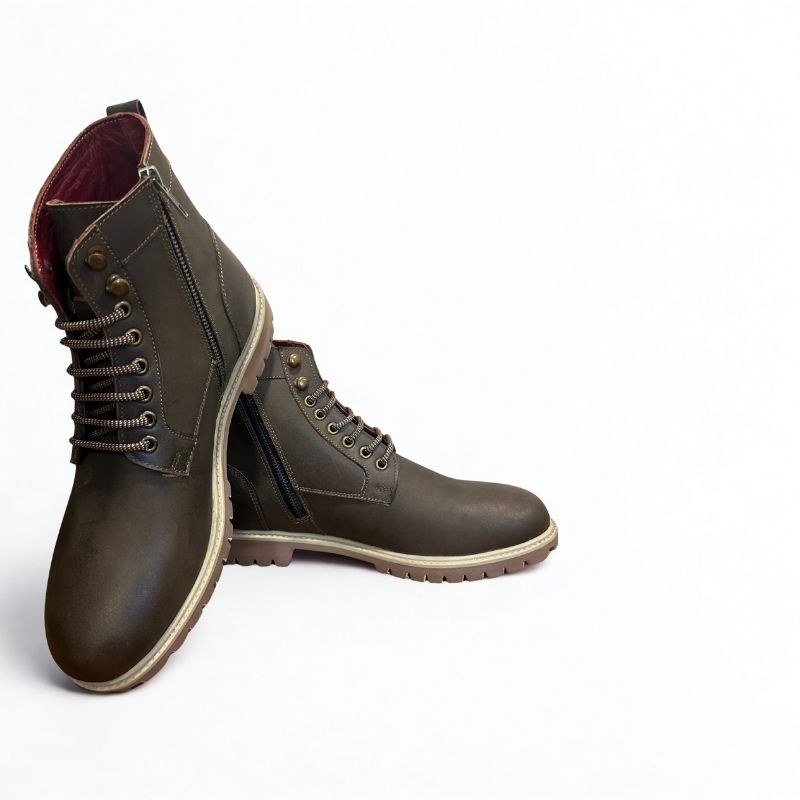 Men’s Dark Brown High-Ankle Boots with Side Zipper - Image 5